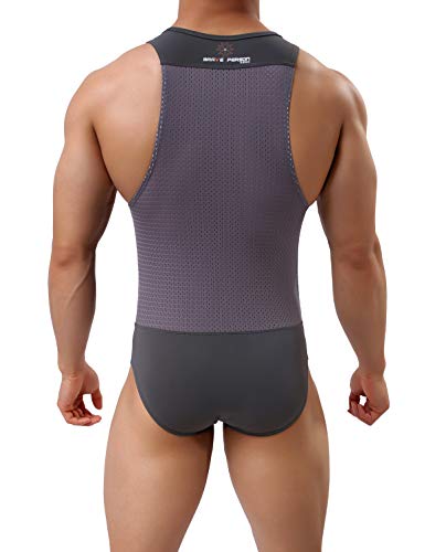 Arjen Kroos Hombre Maillot Leotardo Ropa Interior Deportiva Sexy Bodysuit Deportivo de Hombre para Gimnasia Danza Bañador Bodies Elásticos (Gris, M(76-81cm))