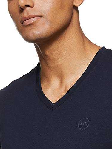 Armani Exchange Circle Logo V-Neck Camiseta, Azul (Navy 1510), Small para Hombre