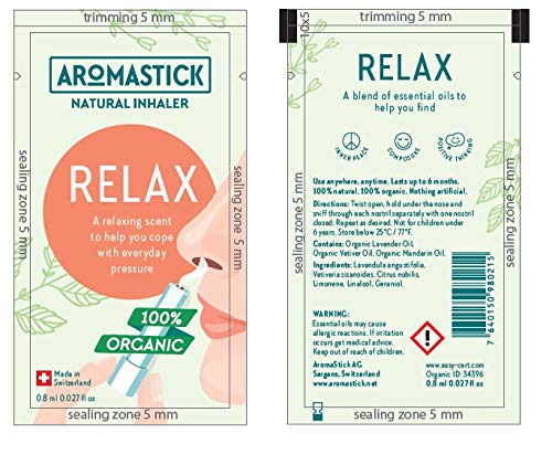 Aromastick Relax - Ayuda a relajarte y enfrentar la presión - Inhalador terapéutico natural - Aromaterapia