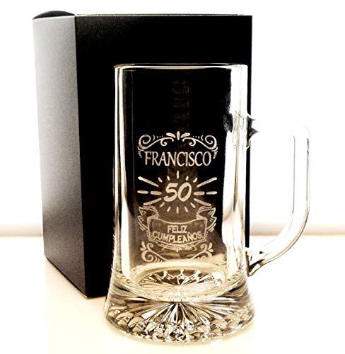 Arte-Deco Jarra DE Cerveza Stern GRABADA Y Personalizada para CUMPLEAÑOS con Nombre. Jarra 520 ML con Estuche, Regalo para cumpleaños, Hombre, Mujer y Cualquier celebración