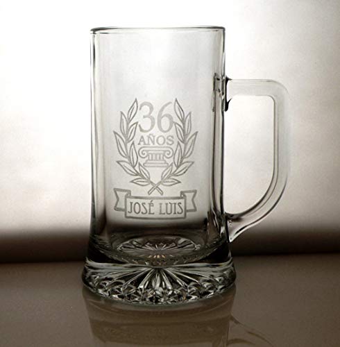 Arte-Deco Jarra DE Cerveza Stern GRABADA Y Personalizada para CUMPLEAÑOS Laurel. Jarra 520 ML con Estuche, Regalo para cumpleaños, Hombre, Mujer y Cualquier celebración