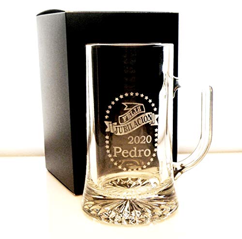 Arte-Deco Jarra DE Cerveza Stern GRABADA Y Personalizada para JUBILACIÓN. Jarra 520 ML con Estuche, Regalo para cumpleaños, Hombre, Mujer y Cualquier celebración