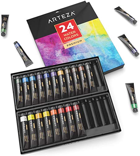 Arteza Tubos de acuarela líquida de calidad | 24 colores de acuarela | Tubos de 11,8ml | Kit de iniciación para pintar acuarelas