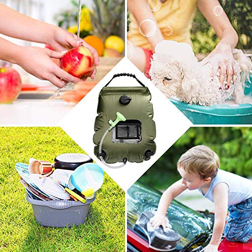 ASANMU Bolsa Solar de Ducha, 20L Bolsa De Ducha de Camping Solar Calentar Solares Bolsa de Agua Portátil Bolsa de Ducha de Acampada Escalada Ducha Jardín Ducha con Manguera y Cabezal de Ducha (Verde)