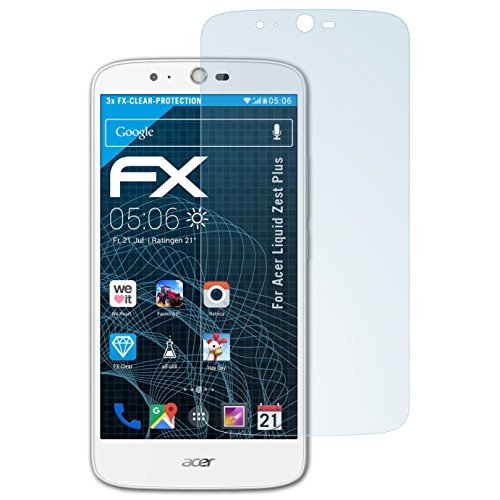 atFoliX Lámina Protectora de Pantalla Compatible con Acer Liquid Zest Plus Película Protectora, Ultra Transparente FX Lámina Protectora (3X)