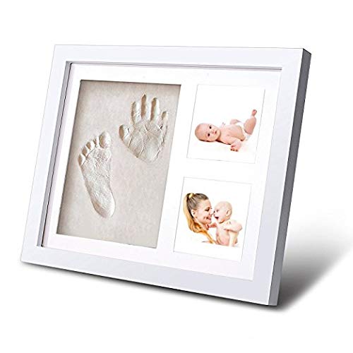 Atlants Kit de Marco de Fotos Huella de Bebe en Arcilla - Recuerdos Mano y Pie de Niño o Niña con 2 Fotos– Set de Modelación para Decoración – Regalo Ideal para recién Nacido no Tóxico