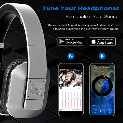 August EP650 Cascos Bluetooth 4.2 Inalámbrico NFC - Auriculares de Diadema Plegable -Sonido Estéreo Bass Rich - Over Ear Headphones con August Audio App para Ajustar EQ - Baja Latencia