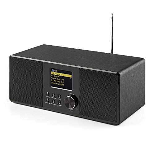 AUNA Connect 120 - Radio por Internet, Digital, WLAN, Reproductor en Red, Dab/Dab+/FM con RDS, Bluetooth, AUX, Puerto MP3-USB, Despertador, Visualización Hora, Modo sueño, Negro