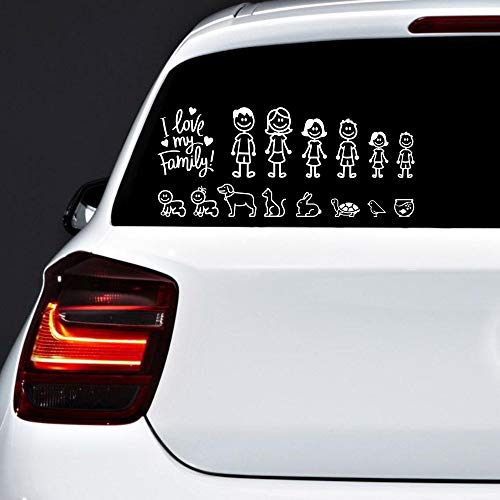 Autodomy Pegatinas Familia Feliz Pack de 15 Adhesivos Calcomanias Stickers para Coche (Blanco)