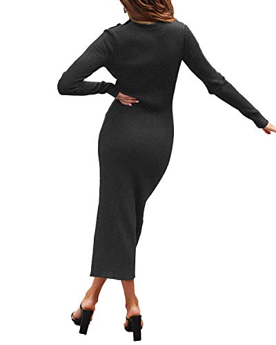 Auxo Vestido a Punto Cuello Alto Suéter Larga Elegante Clásico para Mujer Jerséy para Otoño Invierno Fiesta Cóctel Noche C-Gris Oscuro S