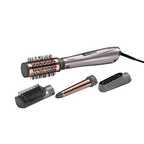 BaByliss AS136E Cepillo de aire 1000W, iónico, 4 accesorios, pala para alisar, cabezal pre-secado, cabezal cónico para ondular y cepillo térmico de 50 mm para moldear, 3 velocidades y temperaturas