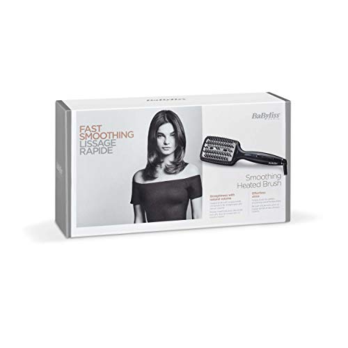 BaByliss Liss Brush HSB101E Cepillo alisador de pelo iónico, de cerámica con 3 tipos de púas, 3 temperaturas 160°C, 180°C, 200°C, alisa todo tipo de cabello, superficie más grande, alisado más rápido