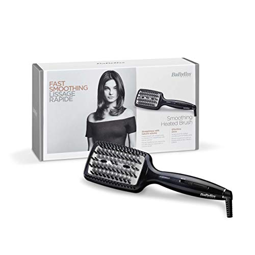 BaByliss Liss Brush HSB101E Cepillo alisador de pelo iónico, de cerámica con 3 tipos de púas, 3 temperaturas 160°C, 180°C, 200°C, alisa todo tipo de cabello, superficie más grande, alisado más rápido