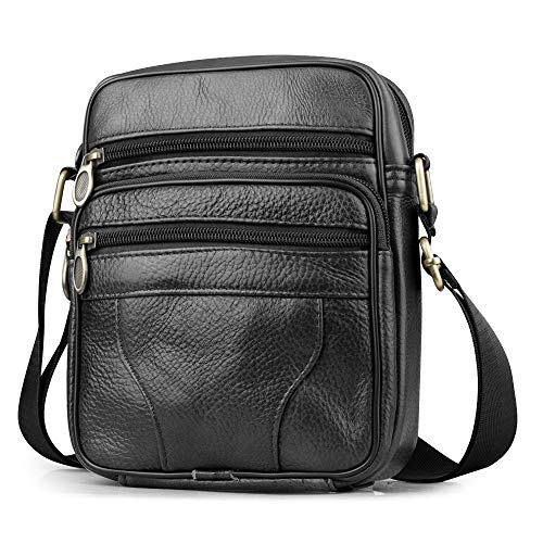 BAGZY Bolso Para Hombre Piel Bolso Mensajero Pequeño Bolsa de Cuero Hombre Bolso bandolera Bolsa de Hombro bolsa Cruzada Cuerpo Negro