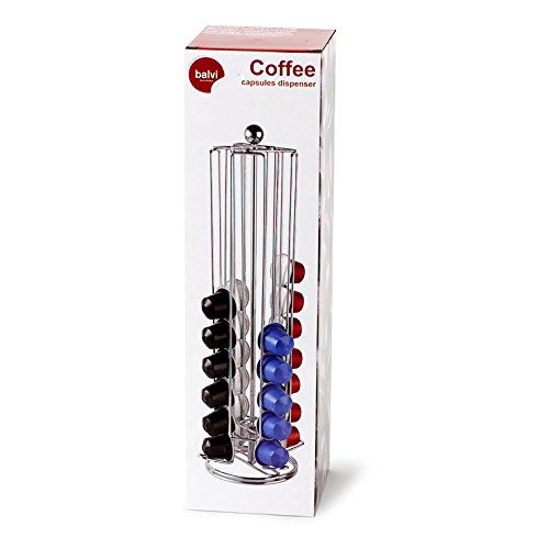 Balvi - Tower dispensador y Organizador para cápsulas de café. Compatible con cápsulas de café Nespresso. Capacidad: 40 cápsulas. Giratorio. Metal