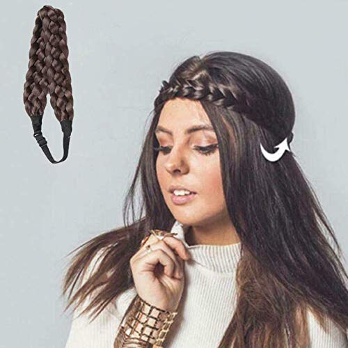 Banda para el Cabello de Moda Flexible, Bandas para el Cabello Trenzadas Bohemias de Tejido de Cinco hebras, Peluca Trenzada, Espiga Gruesa, Accesorios para el Cabello Elegantes para Damas,