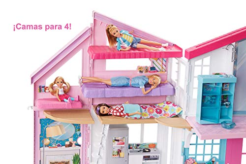 Barbie Casa Malibu, casa de muñecas de dos pisos plegable con muebles y accesorios (Mattel FXG57)