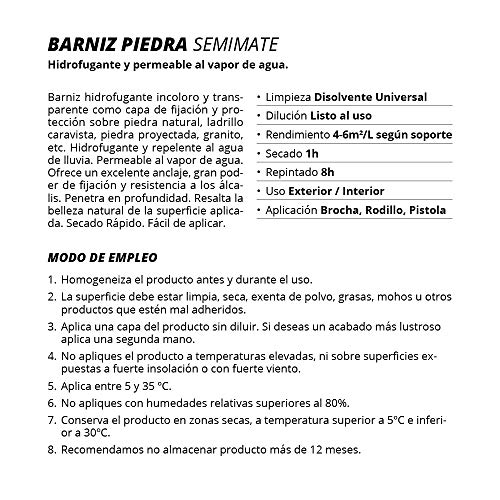 BARNIZ PARA PIEDRA, LADRILLO, TERRAZO, PIZARRA, Incoloro natural Transparente (750 ML)