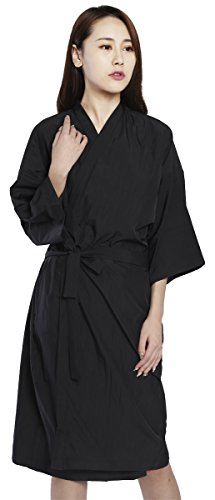 Bata de peluquería para cliente estilo kimono, Capa para peluquería – 109cm de largo (Negro)