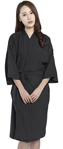 Bata de peluquería para cliente estilo kimono, Capa para peluquería – 109cm de largo (Negro)