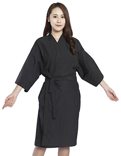 Bata de peluquería para cliente estilo kimono, Capa para peluquería – 109cm de largo (Negro)