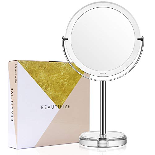 Beautifive Espejos de Maquillaje con Aumento 1x/7x, Espejo Cosmético con Soporte, Espejo de Mesa con Rotación de 360° para Maquillaje, Afeitado y Cuidado Facial, Estilo Retro