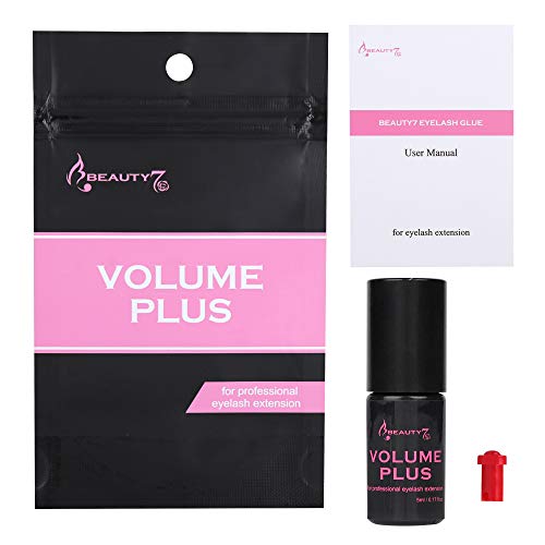 Beauty7 Volume Plus Negro Pegamento Adhesivo de Pestañas 0.5-1 Segundos de Secado Rápido para Extensión de Pestañas Postizas Individuales 5ml