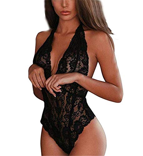 BeeMuse Teddy Bodysuit Babydoll Conjuntos de Lencería Mujer Encaje Atractivo Pasión Ropa Interior de Dormir