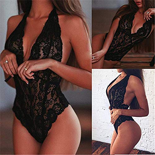 BeeMuse Teddy Bodysuit Babydoll Conjuntos de Lencería Mujer Encaje Atractivo Pasión Ropa Interior de Dormir