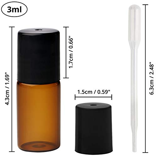 Belle Vous Envase de Roll On (Pack de 24) - Botes Cristal Roll On 3ml Rellenable con Rodillo de Acero Inoxidable Frascos Cristal Aceites Esenciales, Perfume y Regalos de Cosméticos - Incluye Gotero