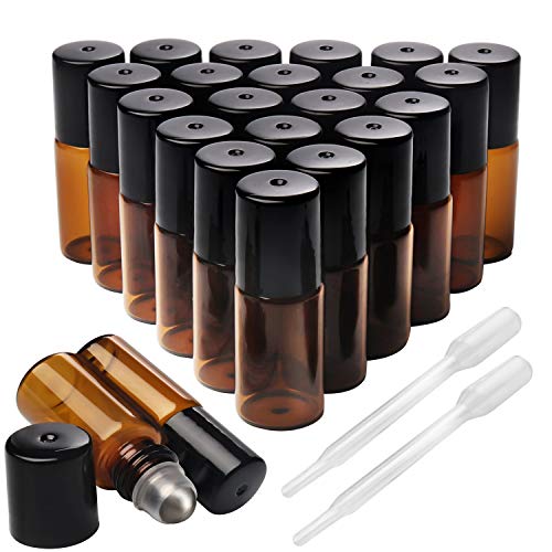 Belle Vous Envase de Roll On (Pack de 24) - Botes Cristal Roll On 3ml Rellenable con Rodillo de Acero Inoxidable Frascos Cristal Aceites Esenciales, Perfume y Regalos de Cosméticos - Incluye Gotero