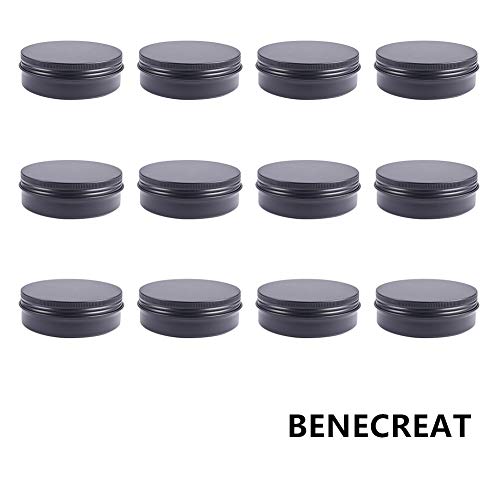 BENECREAT 12 Pack 100ml Lata de Aluminio Redondo Contenedor de Cosmético con Tapa de Rosca - Ideal para Almacenar Pequeñas Cosas(Negro)