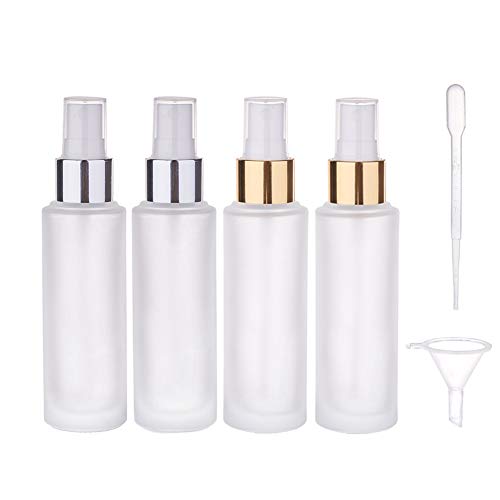 BENECREAT 4 Pack 50ml Botellas de Perfume de Vidrio Esmerilado Botella de Spray con Tapa Dorada y Plateada Atomizador Superior de Perfume con Embudo y Pipeta