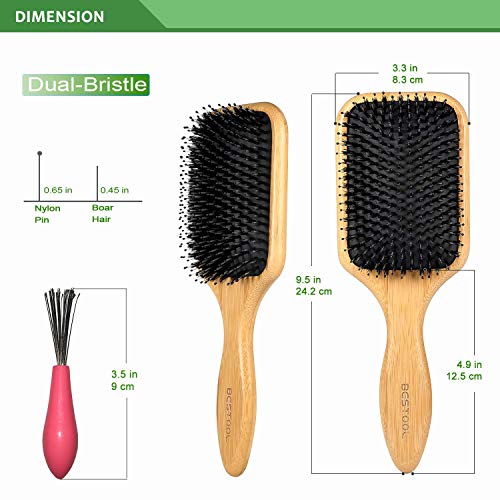 BESTOOL Jabalí de cerdas de madera de bambú masaje peine,nudo no electrostática comodo y durable gran Paddle hairbrush con bolsa de gas (Negro) (plaza)