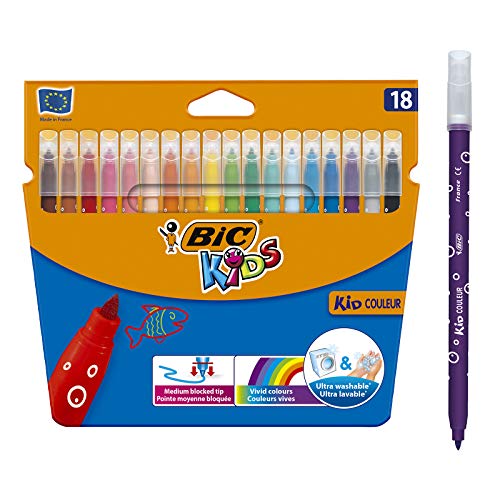 BIC Kids Kid Couleur Rotuladores Punta Media - Multicolor, Estuche de 18 Unidades