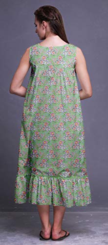 Bimba Floral Verde Menta y Lavanda Anemone Flor Azul Media Pantorrilla Ropa de Dormir de Las señoras Impreso algodón sin Mangas Vestido de la Noche del Vestido de Maxi XX-Large