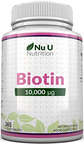 Biotina 10.000 MCG | 365 Comprimidos (Suministro Anual) | Complemento alimenticio para la Caída del Cabello | Complemento alimenticio Nu U Nutrition