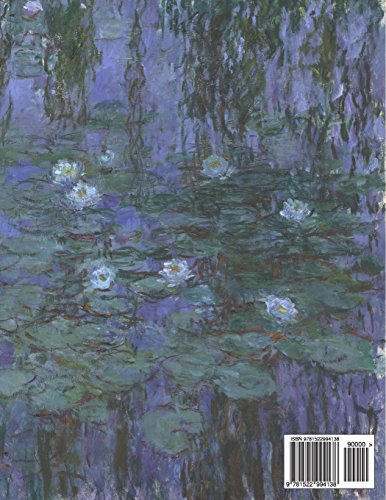 Blue water lilies, Claude Monet. Graph paper journal: 150 pages,  8.5 x 11 inches (21.59 x 27.94 centimeters), diary, composition book. Laminated.