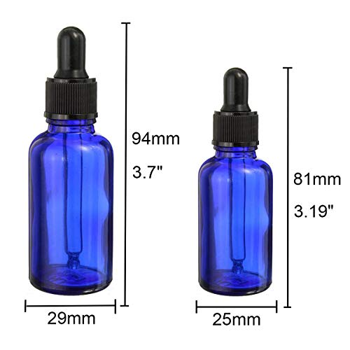 BlueXP 4 Pieza Azul Ámbar Botellas 10ml 20ml Marrón Frasco de Vidrio Ámbar con Cristal y Goma Pipeta para Aromaterapia Aceite Esencial y Perfume Medicina Líquidos Etc