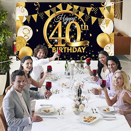 Blulu Decoración de Fiesta de 40 Cumpleaños, Tela Extra Grande Póster de Señal Dorado Negro para 40 Aniversario Fondo de Foto, Materiales de Fiesta de Cumpleaños, 72,8 x 43,3 Pulgadas (Estilo B)