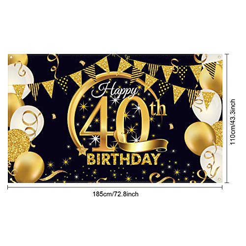 Blulu Decoración de Fiesta de 40 Cumpleaños, Tela Extra Grande Póster de Señal Dorado Negro para 40 Aniversario Fondo de Foto, Materiales de Fiesta de Cumpleaños, 72,8 x 43,3 Pulgadas (Estilo B)