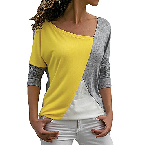 Blusa Moda Patchwork Casual para Mujer Sudadera con Capucha Tallas Grandes Color Block Tallas Grandes O-Neck Manga Larga Camiseta Tops Invierno Abrigos Liquidación de Venta SHOBDW (Gris,XL)