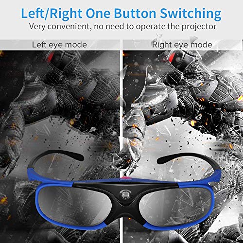 BOBLOV 3D Gafas Activas de Obturador, 96-144Hz 3D Gafas DLP-Link para DLP Proyector Optoma/BenQ/Sharp/Acer/Samsung/Mitsubishi/ViewSonic/LG ect (Azul)