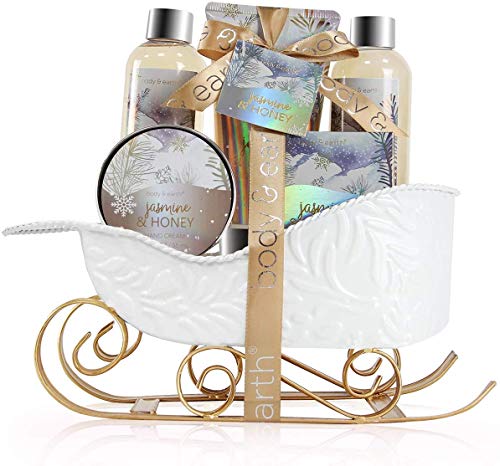 Body & Earth Set de Baño de Ducha, Set de Regalos Pequeños de 6 Piezas con Fragancia Jazmín y Miel, Regalo Original Perfecto para Navidad Cumpleaños