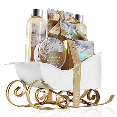 Body & Earth Set de Baño de Ducha, Set de Regalos Pequeños de 6 Piezas con Fragancia Jazmín y Miel, Regalo Original Perfecto para Navidad Cumpleaños