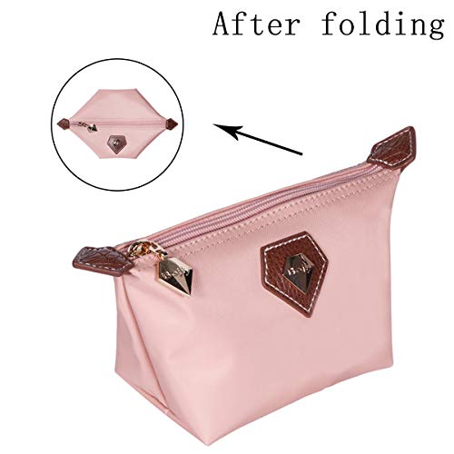 BOJLY Bolsa de Maquillaje, Bolsa de aseo Neceser de Viaje para Hombres y Mujeres, Bolso Cosmético de Nylon Plegable Impermeable Multifuncional, Bolso de Forma Ravioli, Rosa