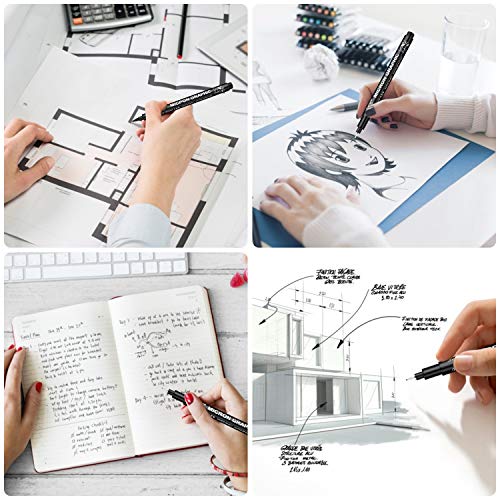 Bolígrafos Tinta De Caligrafía, Emooqi 12 Rotuladores De Pincel Negros, Rotuladores Profesionales Pen For Dibujo Técnico, Dibujo De Artista, Documentos De Oficina, Manga, Rotuladores Punta Fina