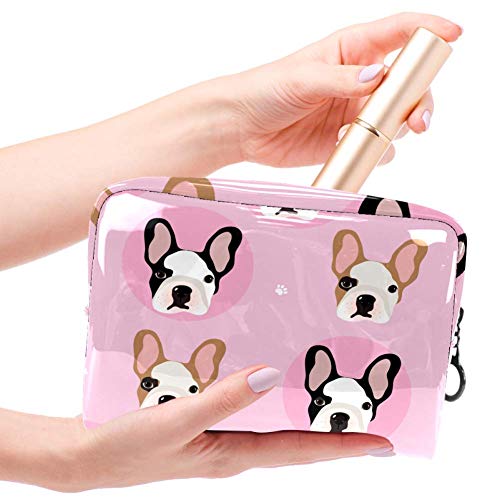 Bolsa de maquillaje de PVC portátil de viaje, bolsa de aseo – Funda impermeable de viaje, neceser de aseo de viaje, neceser de 7,3 x 3 x 5,1 pulgadas, bulldogs franceses rosa