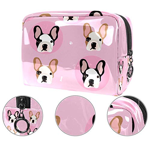 Bolsa de maquillaje de PVC portátil de viaje, bolsa de aseo – Funda impermeable de viaje, neceser de aseo de viaje, neceser de 7,3 x 3 x 5,1 pulgadas, bulldogs franceses rosa