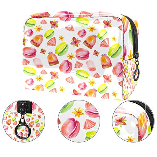 Bolsa de maquillaje portátil con cremallera bolsa de aseo de viaje para las mujeres práctico almacenamiento cosmético bolsa acuarela dulces pasteles macarrones donuts